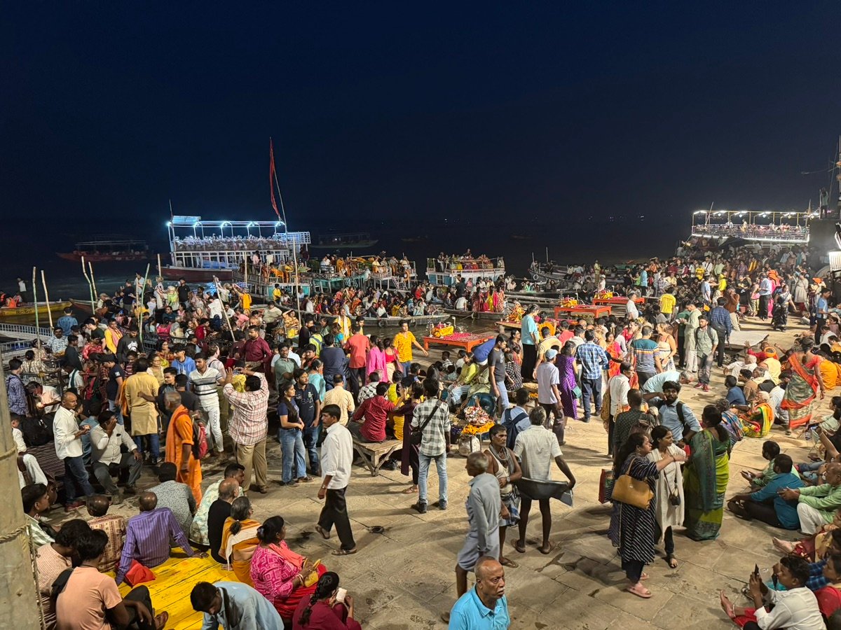 People gathering at Dashashwamedh Ghat for Ganga Aarti