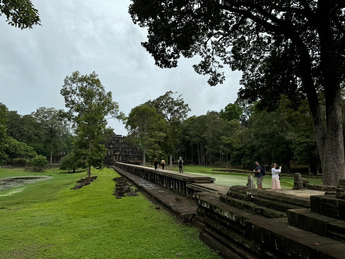 寺院近くの小道に並ぶ高い木々。