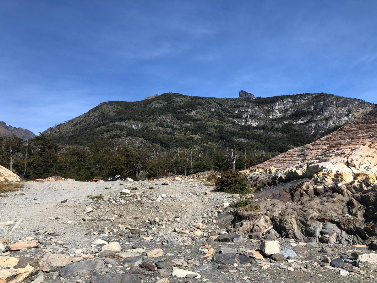 Panoramic view of the glacier with tiny people in the distance