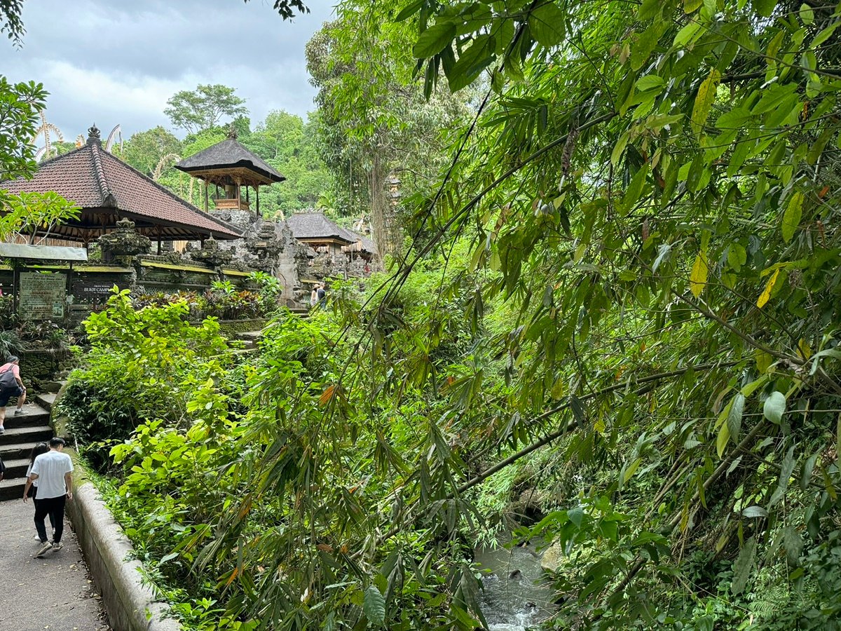 Mossy bridge and stone steps leading to Gunung Kawi Temple