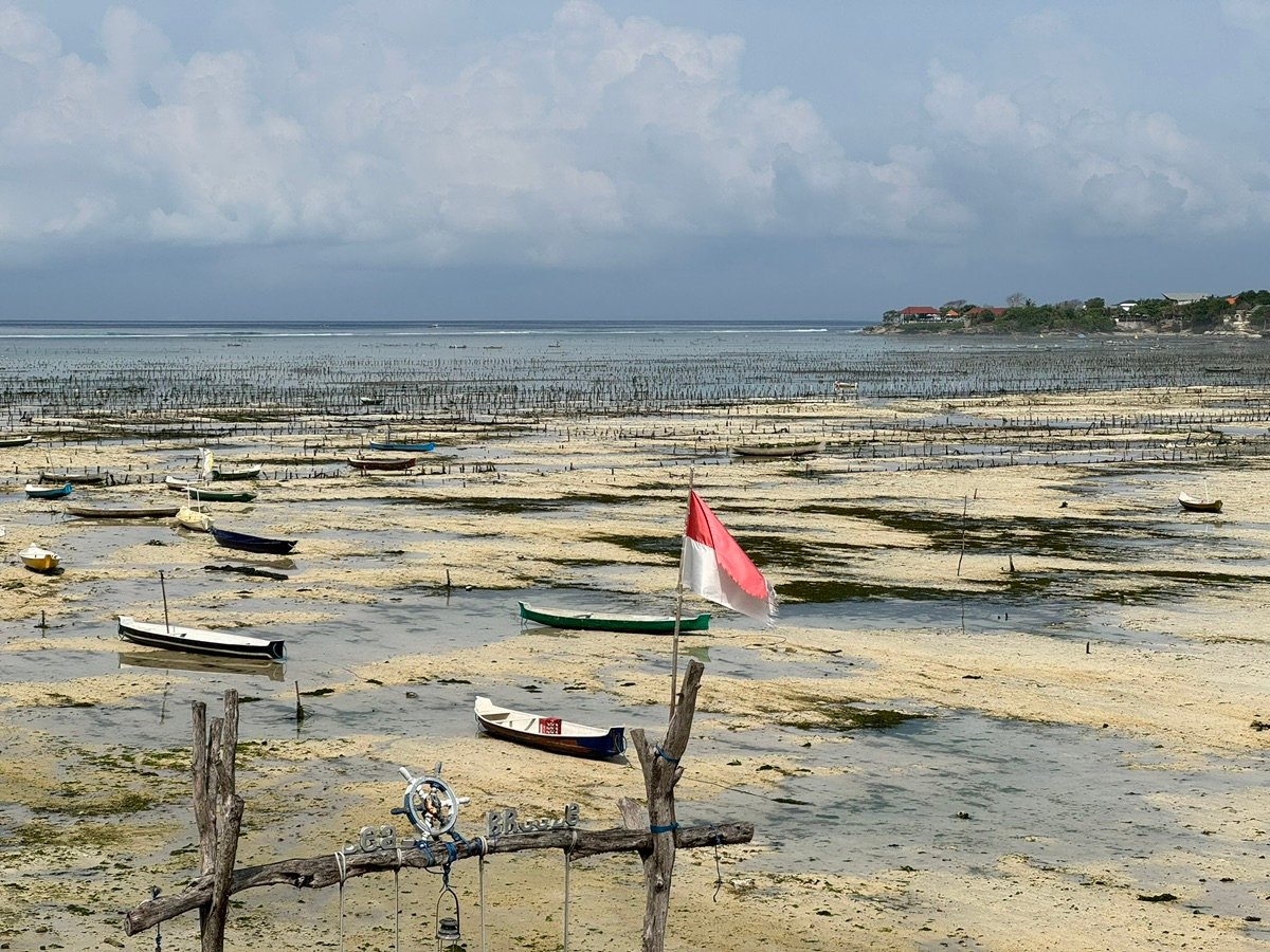 Low tide beach with land in the background