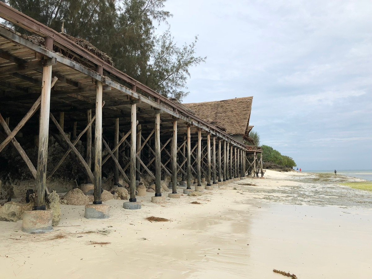 Overwater villa floating on blue sea