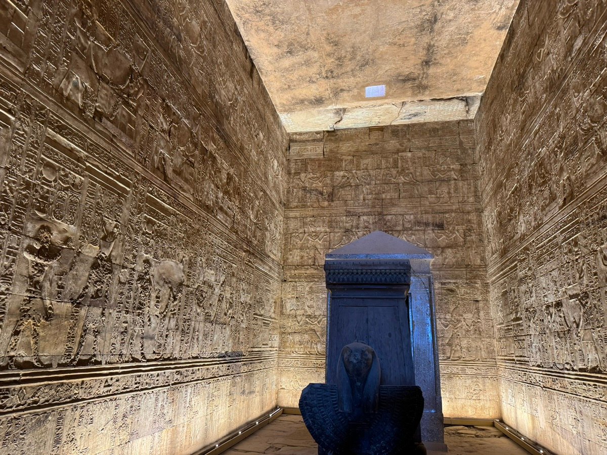 The ancient stone shrine inside the Temple of Horus at Edfu.